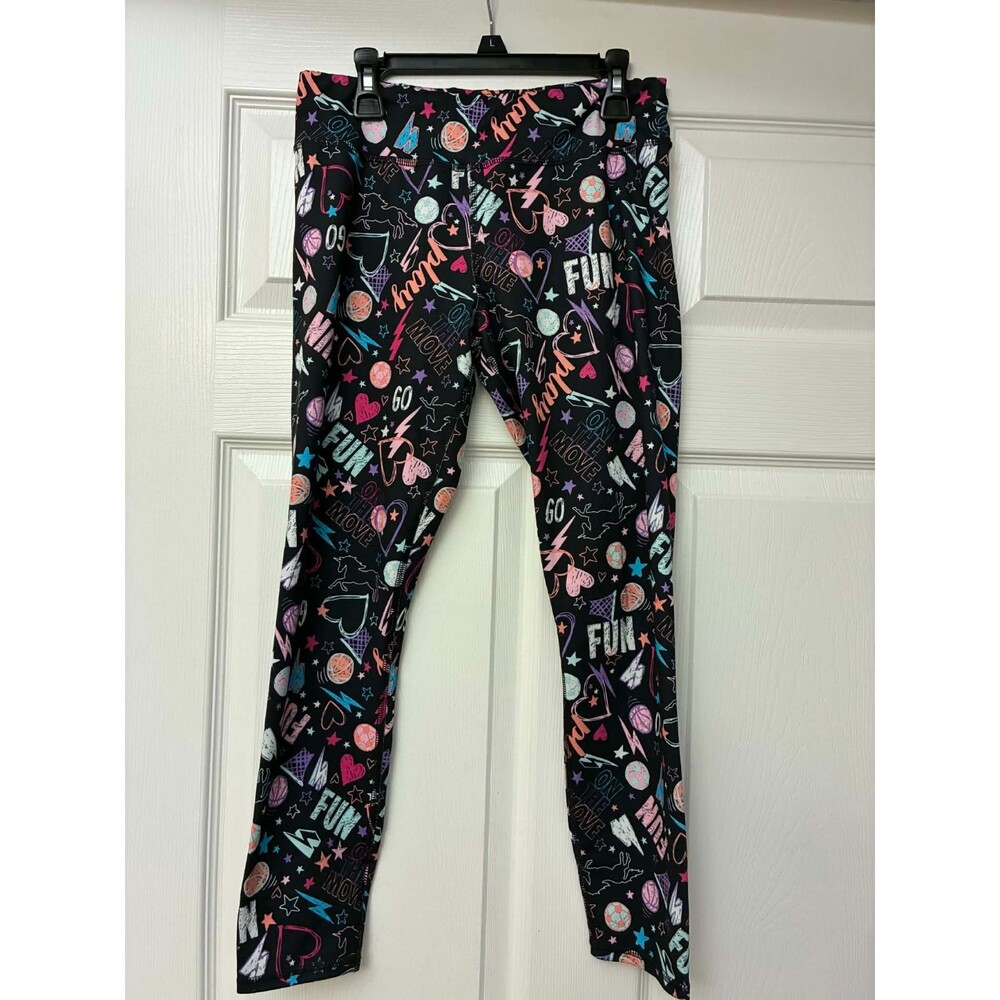 Athletic Works Girls L 10-12‎ Fun Print Leggings Black Multicolor Active Pants